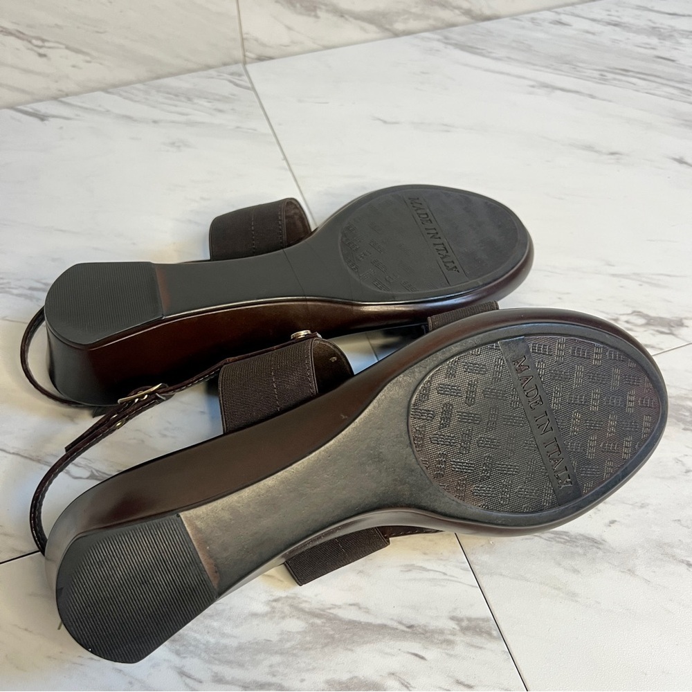 NEW Damiani's Brown Italian Stretch Wedge Slingback Sandals SZ 9.5 - Picture 5 of 5